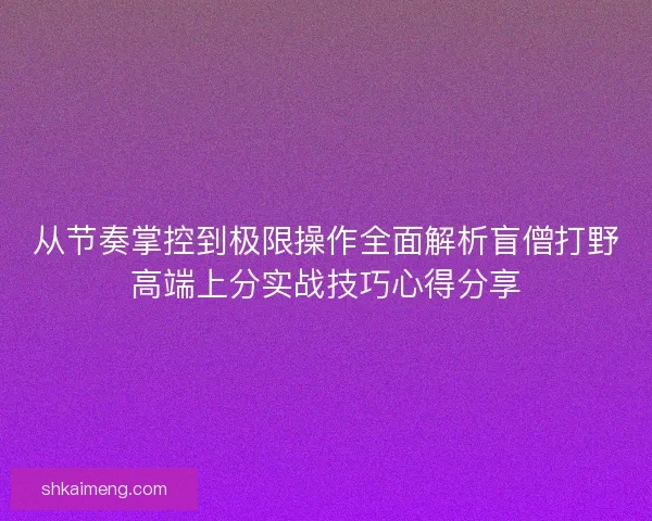 从节奏掌控到极限操作全面解析盲僧打野高端上分实战技巧心得分享